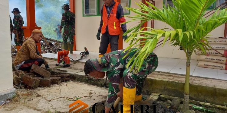 Pani Gold Project dan TNI Bersama Warga Bersihkan Sekolah dan Puskesmas di Hulawa