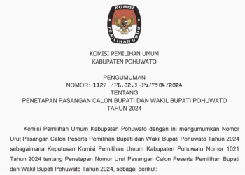 KPU Pohuwato Umumkan Hasil Undian Nomor Urut Cakada