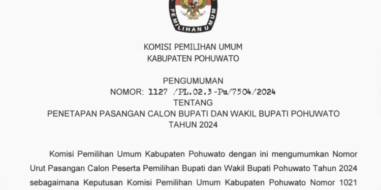 KPU Pohuwato Umumkan Hasil Undian Nomor Urut Cakada