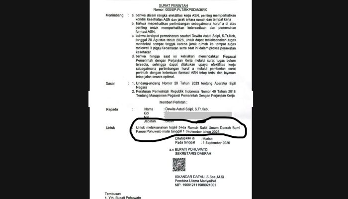 SP “000” Jadi Sorotan, Lebih Dari Sepekan Dewi Astuti Tak Masuk RSBP, Pemindahtugasan PPPK Makin Janggal